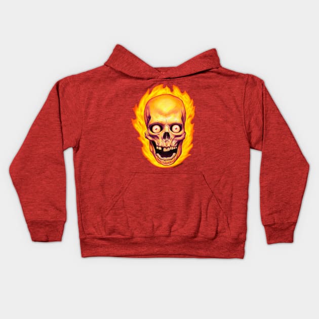 Flaming Skull Kids Hoodie by ERMTees